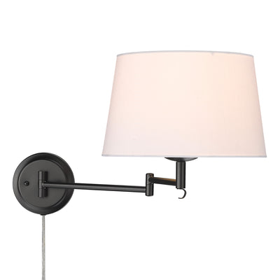 Eleanor 1-light Swing Arm Wall Lamp in Matte Black and Modern White shade