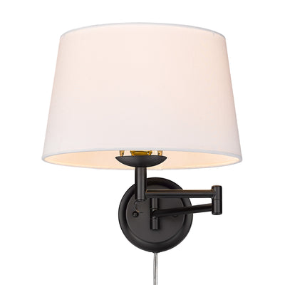 Eleanor 1-light Swing Arm Wall Lamp in Matte Black and Modern White shade