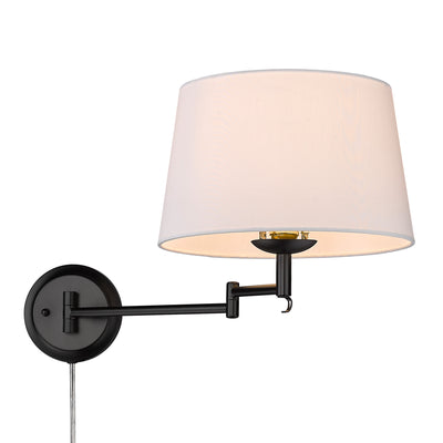 Eleanor 1-light Swing Arm Wall Lamp in Matte Black and Modern White shade
