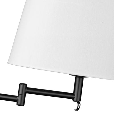 Eleanor 1-light Swing Arm Wall Lamp in Matte Black and Modern White shade
