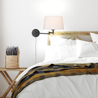 Eleanor 1-light Swing Arm Wall Lamp in Matte Black and Modern White shade