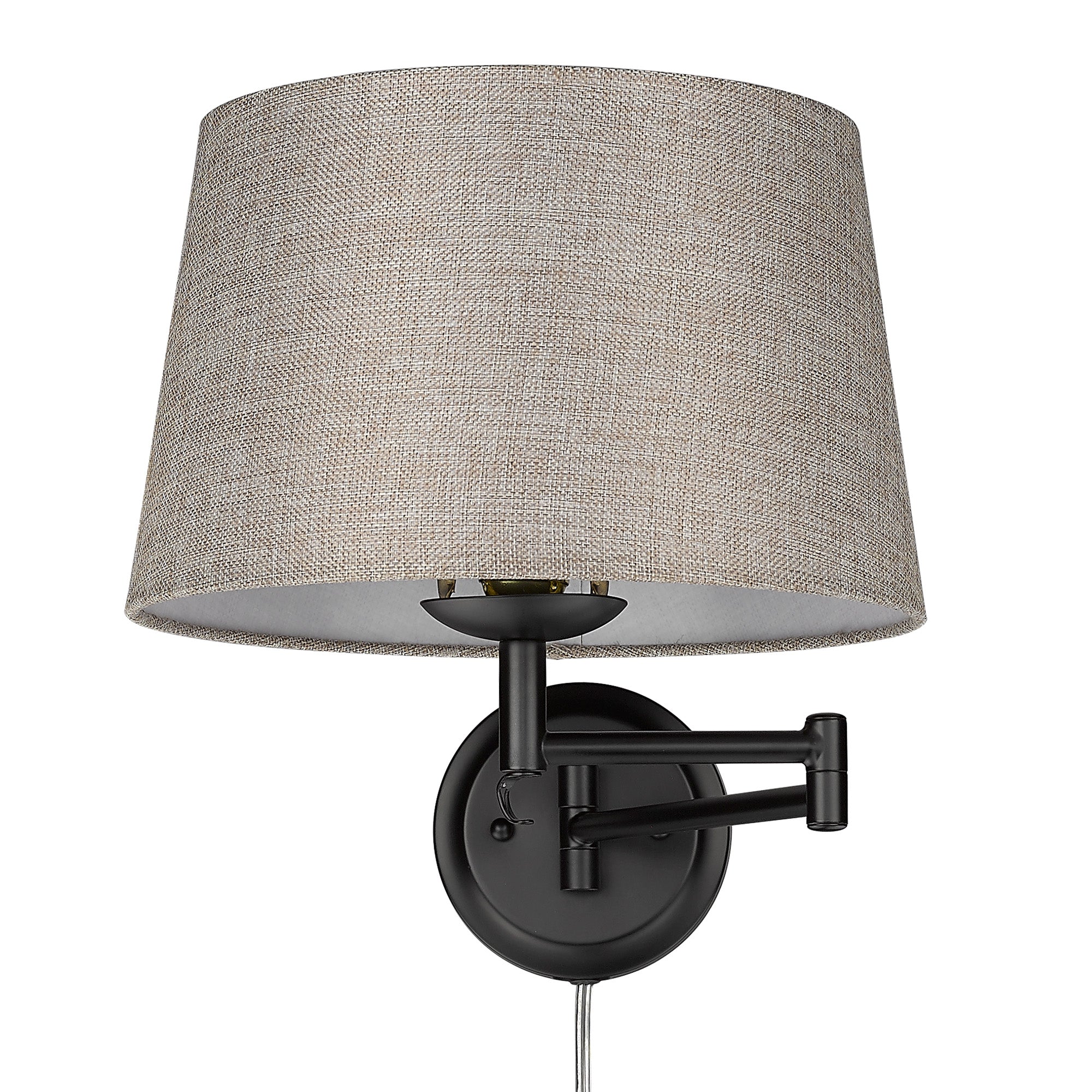 Eleanor 1-light Swing Arm Wall Lamp in Matte Black and Natural Sisal shade