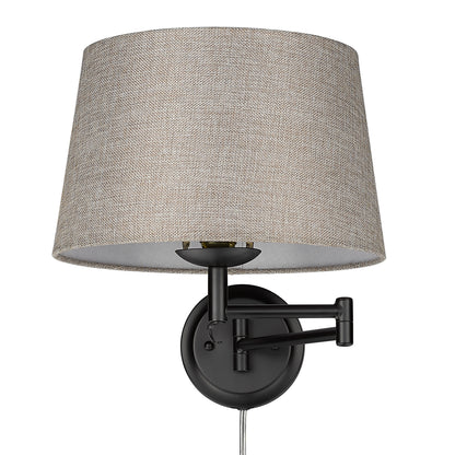 Eleanor 1-light Swing Arm Wall Lamp in Matte Black and Natural Sisal shade