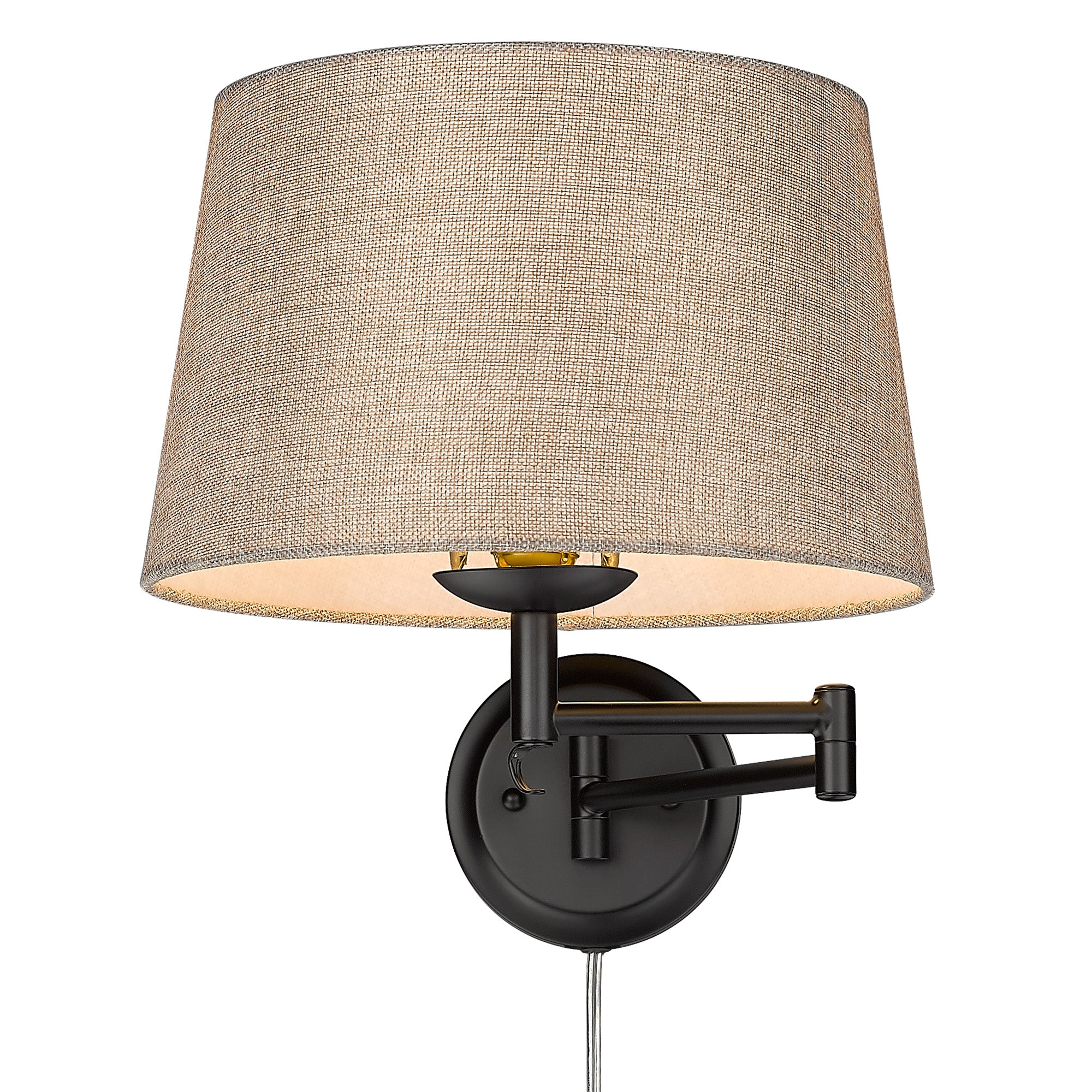 Eleanor 1-light Swing Arm Wall Lamp in Matte Black and Natural Sisal shade