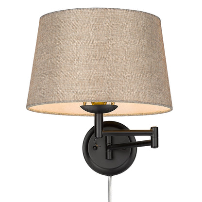 Eleanor 1-light Swing Arm Wall Lamp in Matte Black and Natural Sisal shade