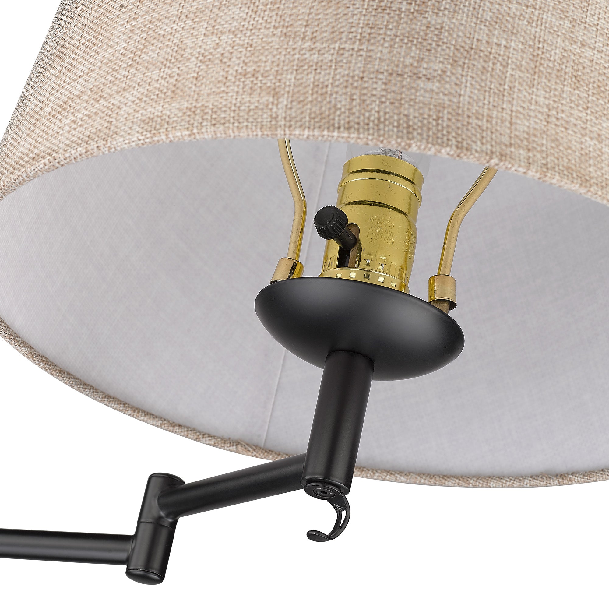 Eleanor 1-light Swing Arm Wall Lamp in Matte Black and Natural Sisal shade