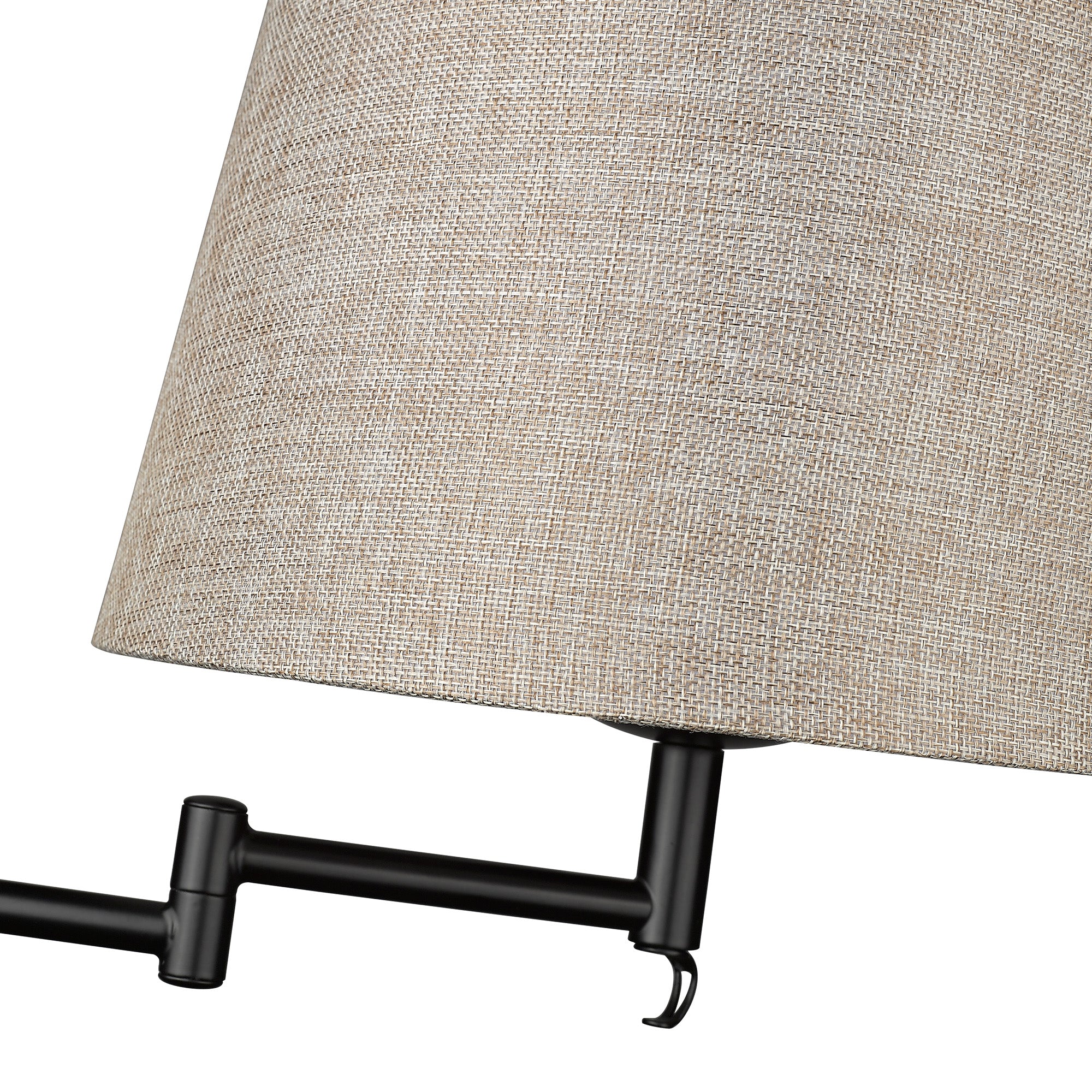 Eleanor 1-light Swing Arm Wall Lamp in Matte Black and Natural Sisal shade