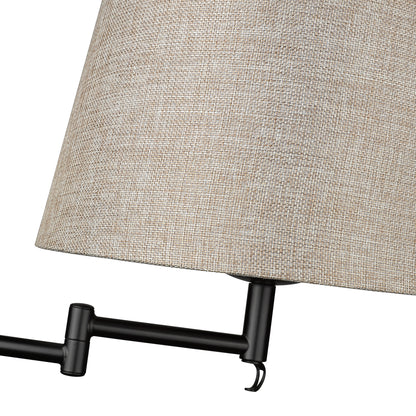 Eleanor 1-light Swing Arm Wall Lamp in Matte Black and Natural Sisal shade