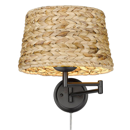 Eleanor 1-light Swing Arm Wall Lamp in Matte Black and Woven Sweet Grass shade