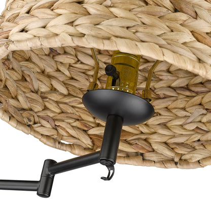 Eleanor 1-light Swing Arm Wall Lamp in Matte Black and Woven Sweet Grass shade