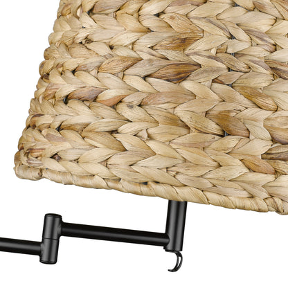 Eleanor 1-light Swing Arm Wall Lamp in Matte Black and Woven Sweet Grass shade