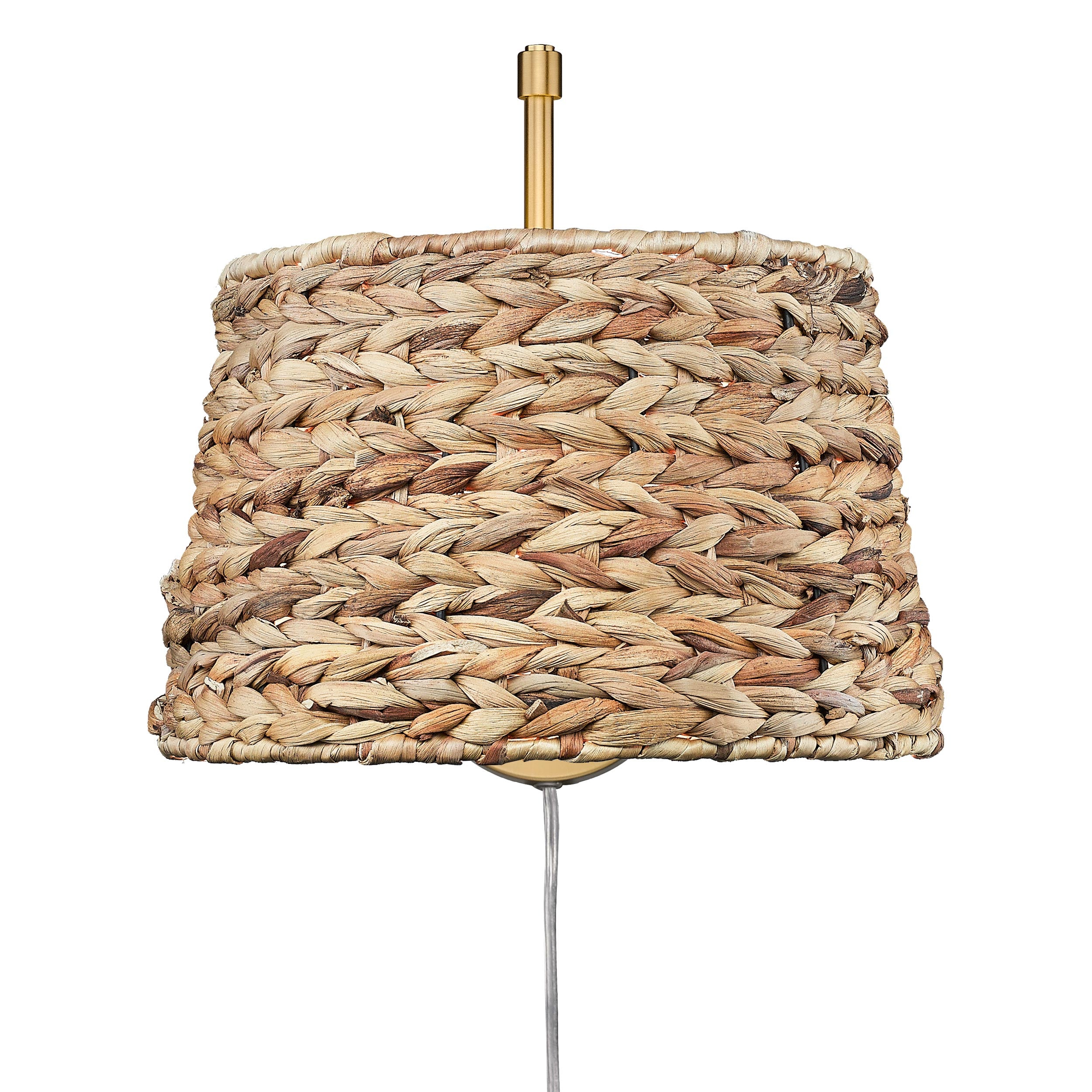 Ryleigh 1-Light Swing Arm in Brushed Champagne Bronze with Woven Sweet Grass - Brushed Champagne Bronze / Woven Sweet Grass / Beige - Golden Lighting