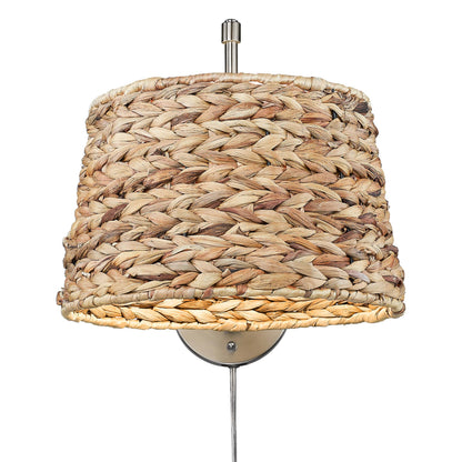 Ryleigh 1-Light Swing Arm in Pewter with Woven Sweet Grass - Pewter / Woven Sweet Grass / Beige - Golden Lighting