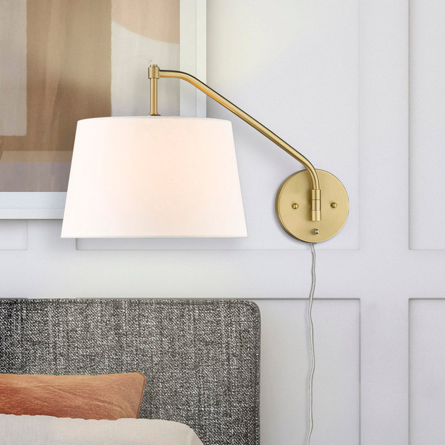Ryleigh 1-light Swing Arm in Brushed Champagne Brass and Modern White shade