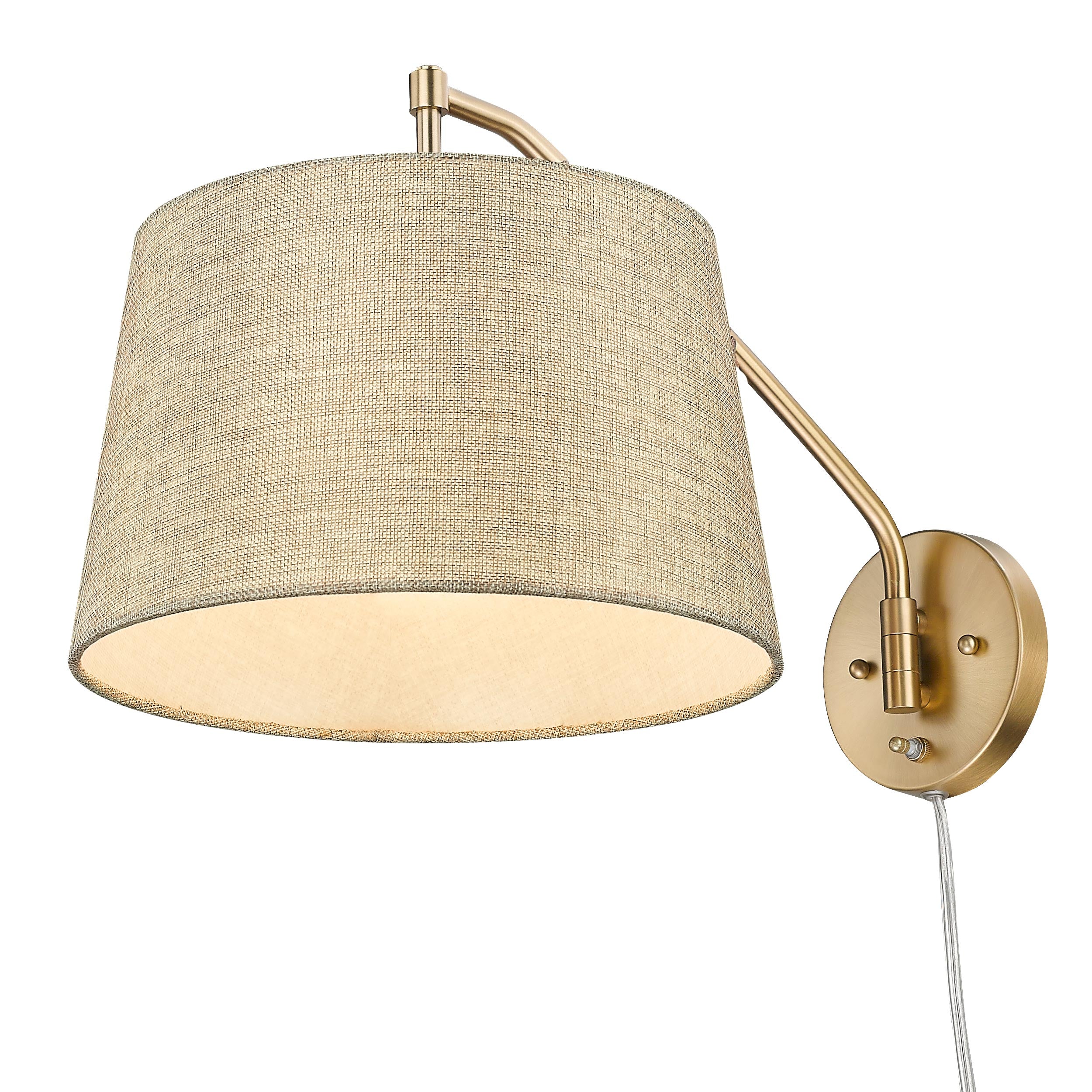 Ryleigh 1-light Swing Arm in Brushed Champagne Brass and Natural Sisal shade