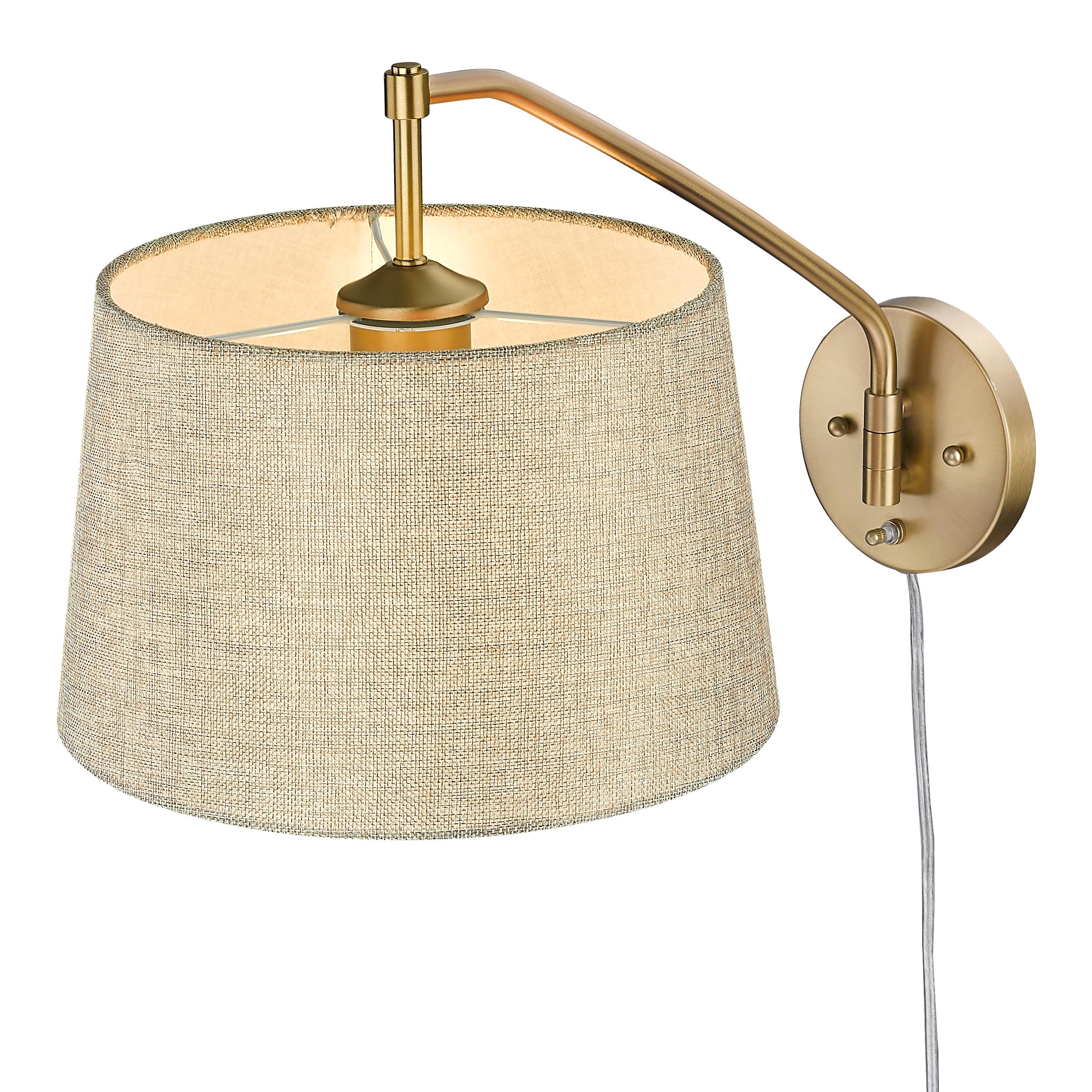 Ryleigh 1-light Swing Arm in Brushed Champagne Brass and Natural Sisal shade