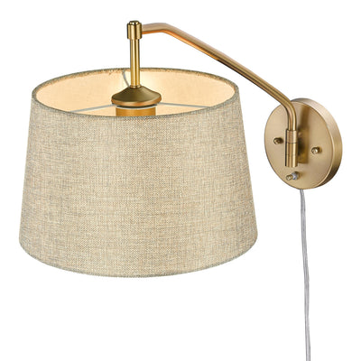 Ryleigh 1-light Swing Arm in Brushed Champagne Brass and Natural Sisal shade, detail close-up - Golden Lighting