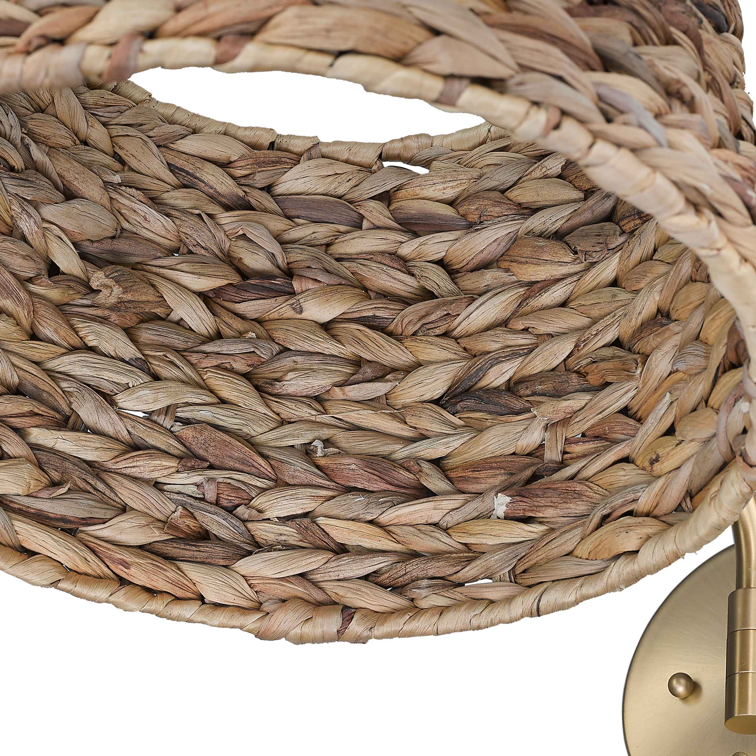 Ryleigh 1-light Swing Arm in Brushed Champagne Brass and Woven Sweet Grass