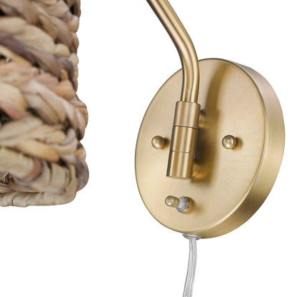 Ryleigh 1-light Swing Arm in Brushed Champagne Brass and Woven Sweet Grass