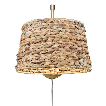 Ryleigh 1-light Swing Arm in Brushed Champagne Brass and Woven Sweet Grass
