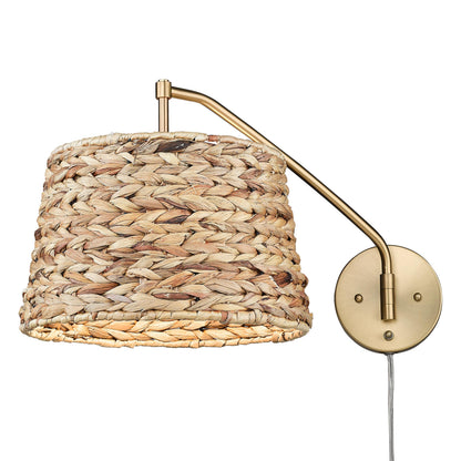 Ryleigh 1-light Swing Arm in Brushed Champagne Brass and Woven Sweet Grass