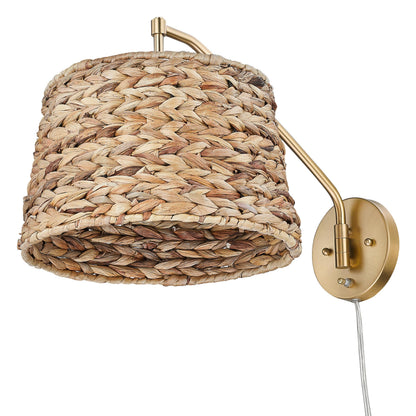 Ryleigh 1-light Swing Arm in Brushed Champagne Brass and Woven Sweet Grass