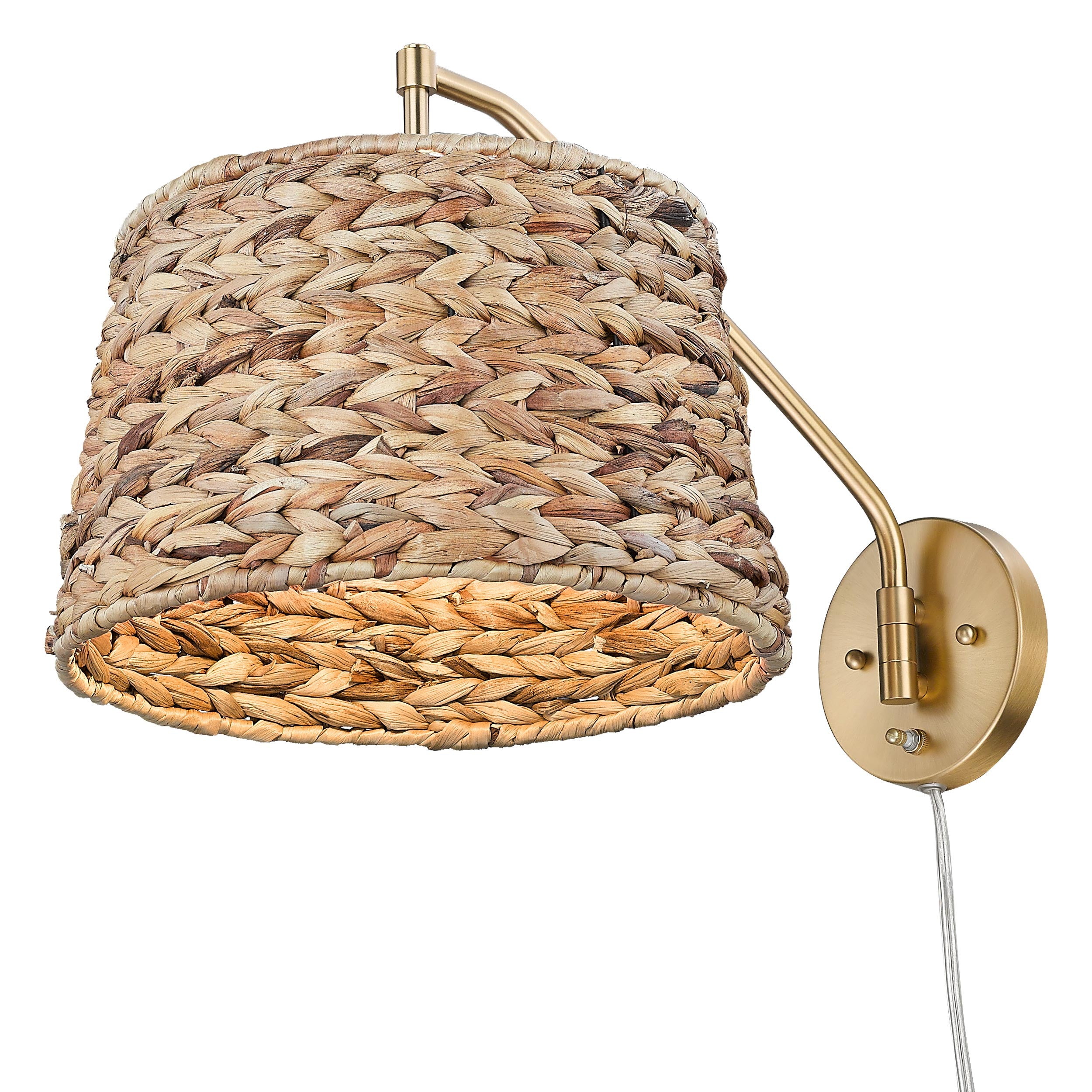 Ryleigh 1-light Swing Arm in Brushed Champagne Brass and Woven Sweet Grass