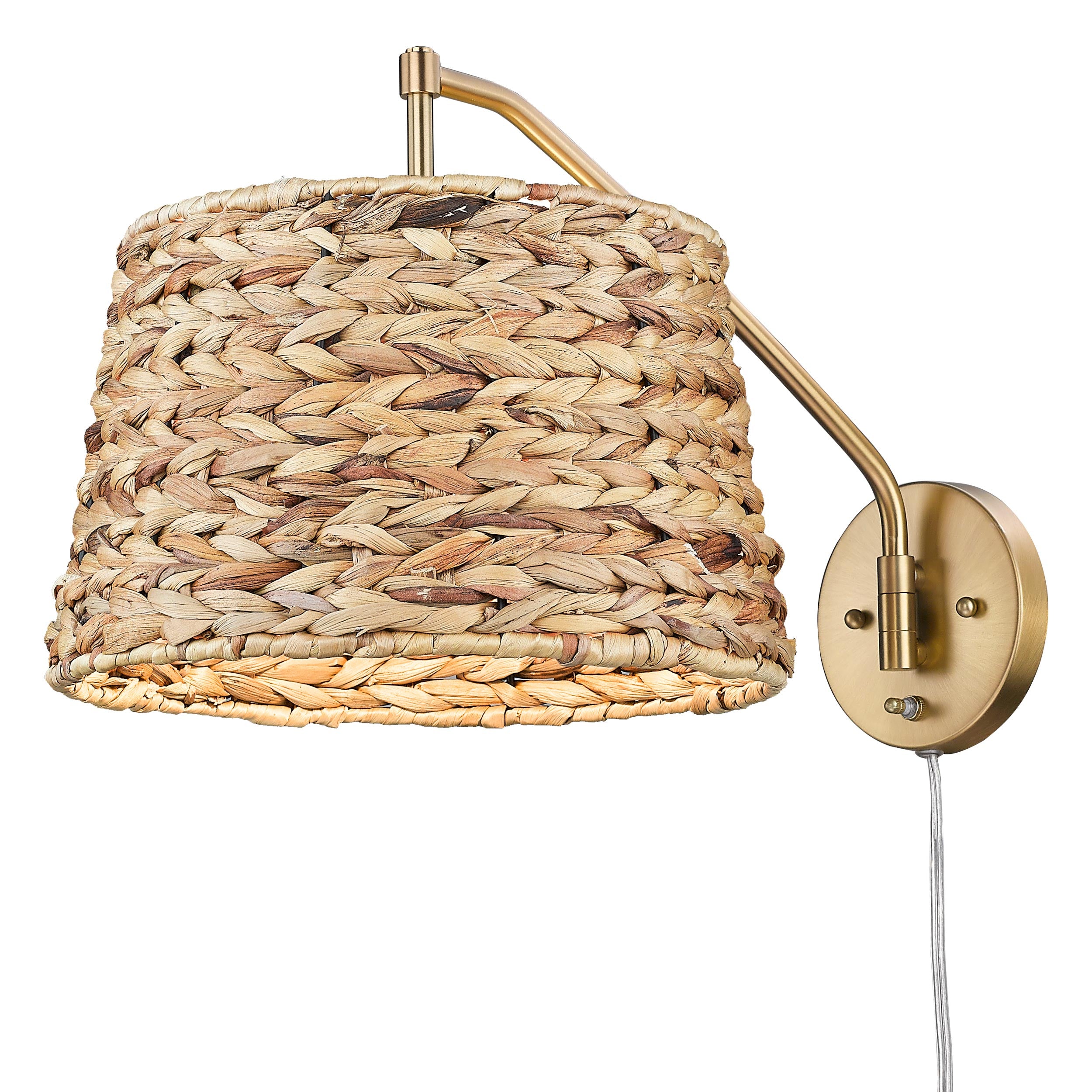 Ryleigh 1-light Swing Arm in Brushed Champagne Brass and Woven Sweet Grass