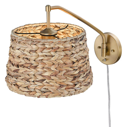 Ryleigh 1-light Swing Arm in Brushed Champagne Brass and Woven Sweet Grass