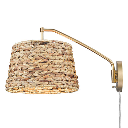 Ryleigh 1-light Swing Arm in Brushed Champagne Brass and Woven Sweet Grass