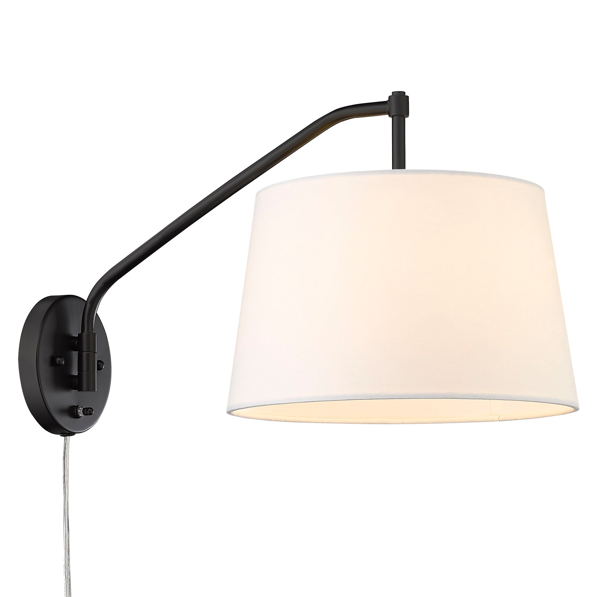 Ryleigh 1-light Swing Arm Wall Lamp in Matte Black and Modern White shade