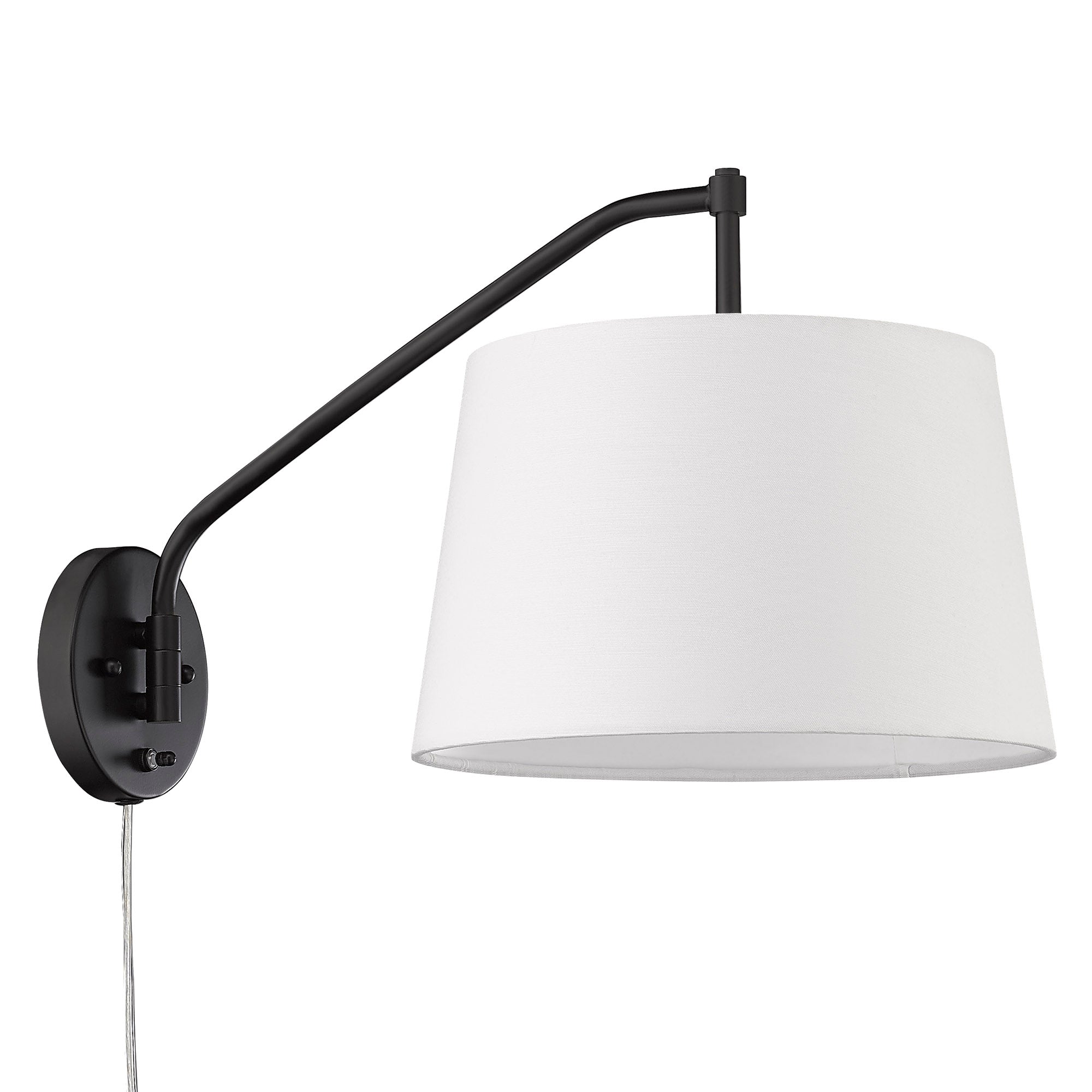 Ryleigh 1-light Swing Arm Wall Lamp in Matte Black and Modern White shade