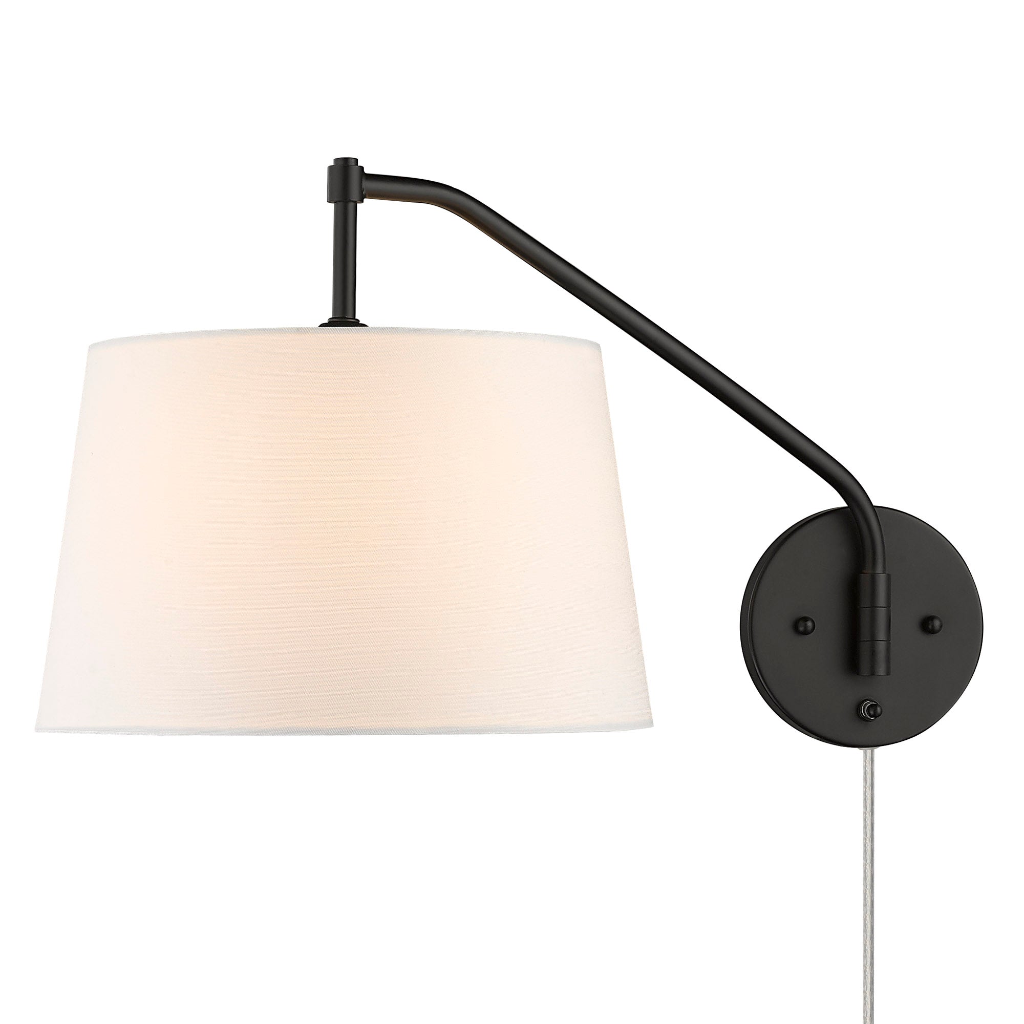 Ryleigh 1-light Swing Arm Wall Lamp in Matte Black and Modern White shade
