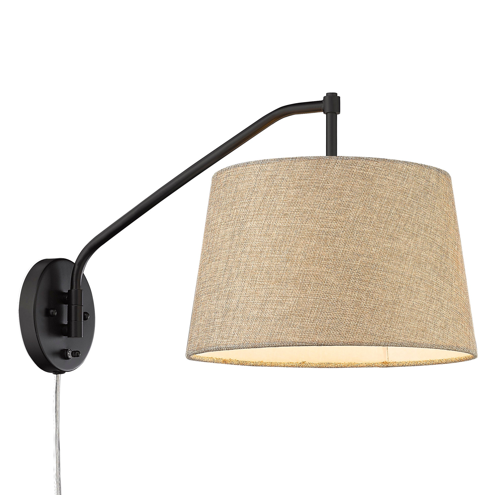 Ryleigh 1-light Swing Arm Wall Lamp in Matte Black and Natural Sisal shade