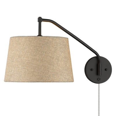 Ryleigh 1-light Swing Arm Wall Lamp in Matte Black and Natural Sisal shade, alternate view - Golden Lighting