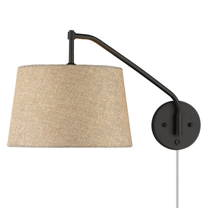 Ryleigh 1-light Swing Arm Wall Lamp in Matte Black and Natural Sisal shade