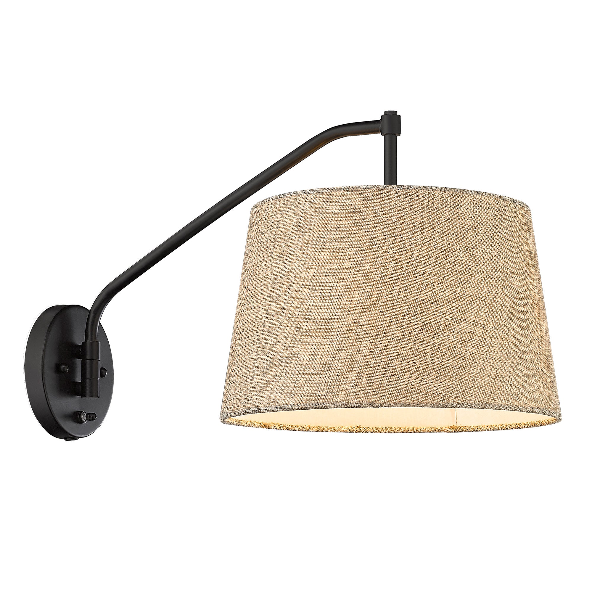 Ryleigh 1-light Swing Arm Wall Lamp in Matte Black and Natural Sisal shade