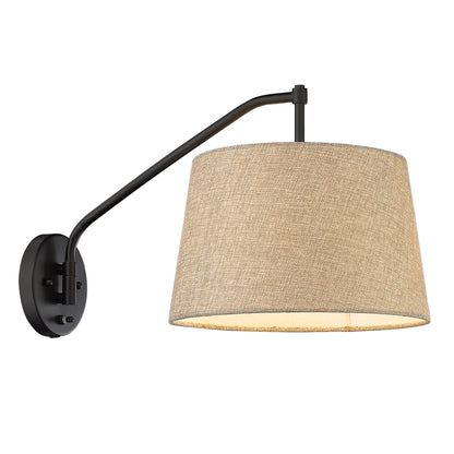 Ryleigh 1-light Swing Arm Wall Lamp in Matte Black and Natural Sisal shade