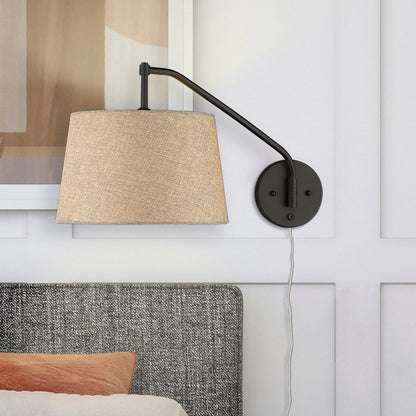 Ryleigh 1-light Swing Arm Wall Lamp in Matte Black and Natural Sisal shade
