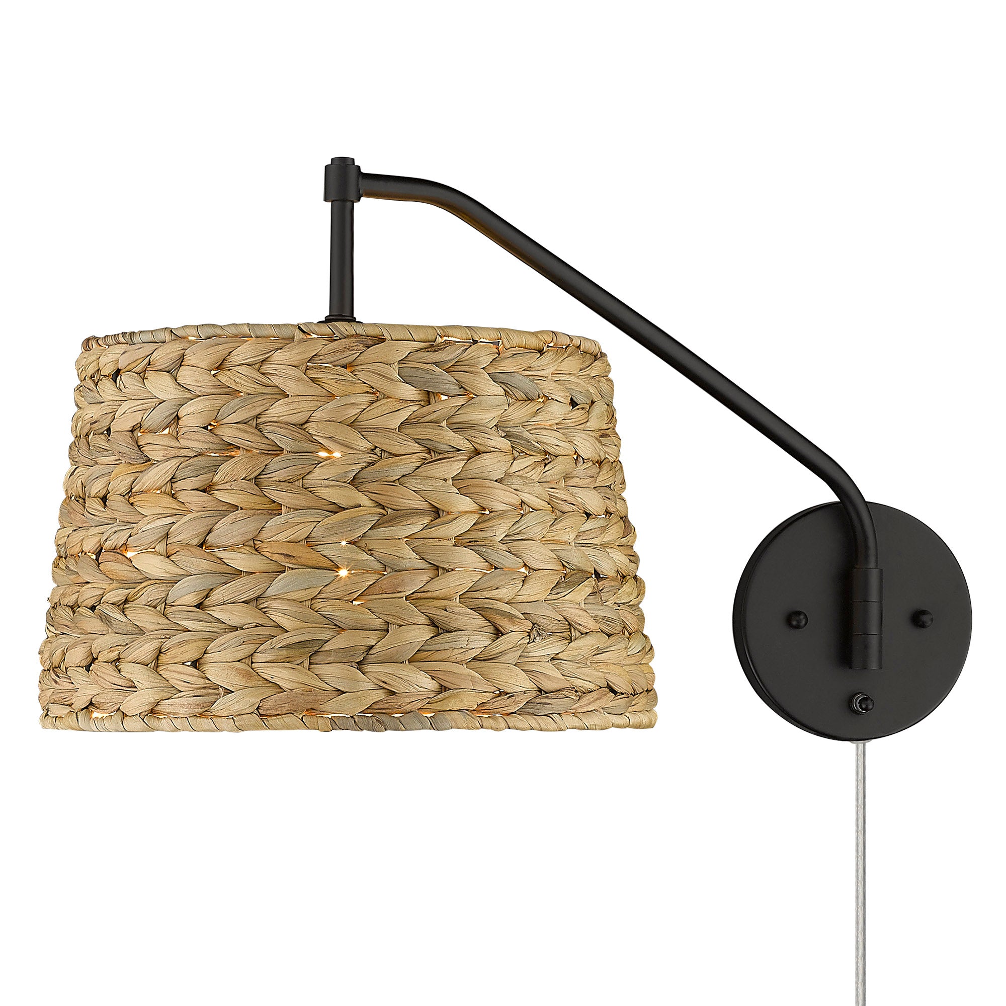 Ryleigh 1-light Swing Arm Wall Lamp in Matte Black and Woven Sweet Grass shade