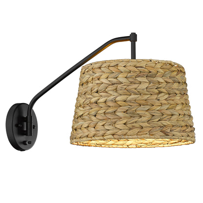 Ryleigh 1-light Swing Arm Wall Lamp in Matte Black and Woven Sweet Grass shade