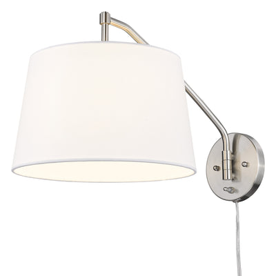 Ryleigh 1-light Swing Arm Wall Lamp in Pewter and Modern White shade - Golden Lighting