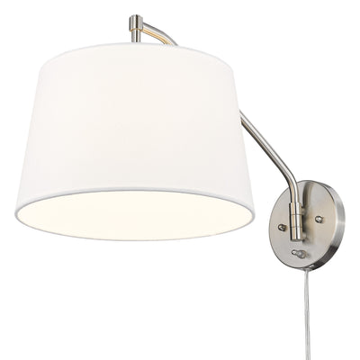 Ryleigh 1-light Swing Arm Wall Lamp in Pewter and Modern White shade, alternate view - Golden Lighting