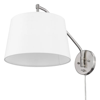 Ryleigh 1-light Swing Arm Wall Lamp in Pewter and Modern White shade, alternate view - Golden Lighting