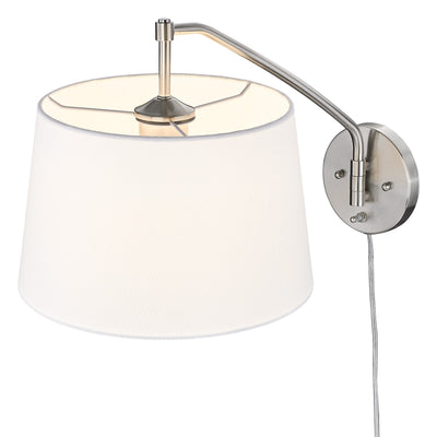 Ryleigh 1-light Swing Arm Wall Lamp in Pewter and Modern White shade, alternate view - Golden Lighting