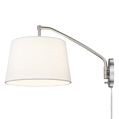 Ryleigh 1-light Swing Arm Wall Lamp in Pewter and Modern White shade