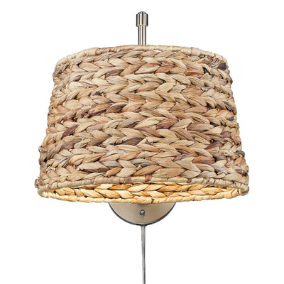 Ryleigh 1-light Swing Arm Wall Lamp in Pewter and Woven Sweet Grass shade - Golden Lighting