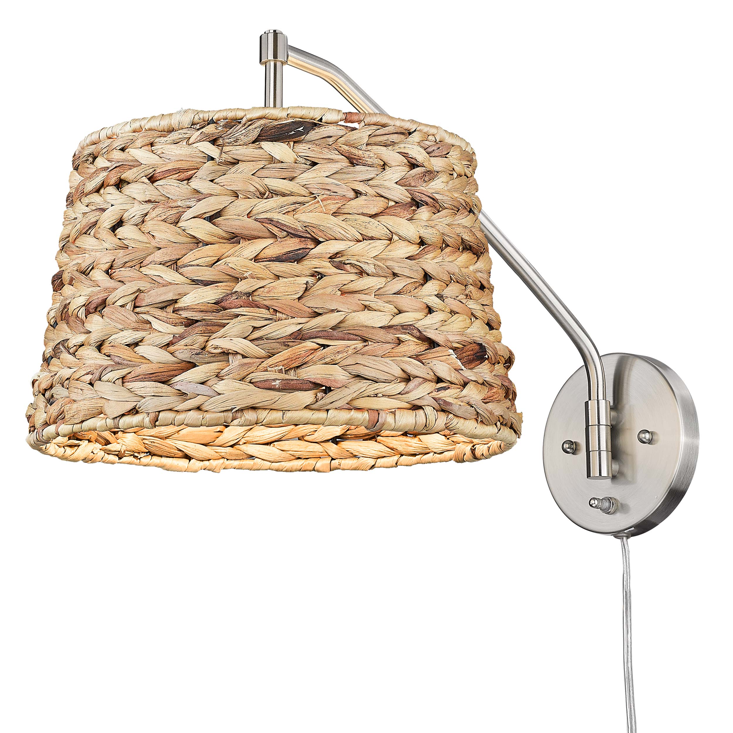 Ryleigh 1-light Swing Arm Wall Lamp in Pewter and Woven Sweet Grass shade