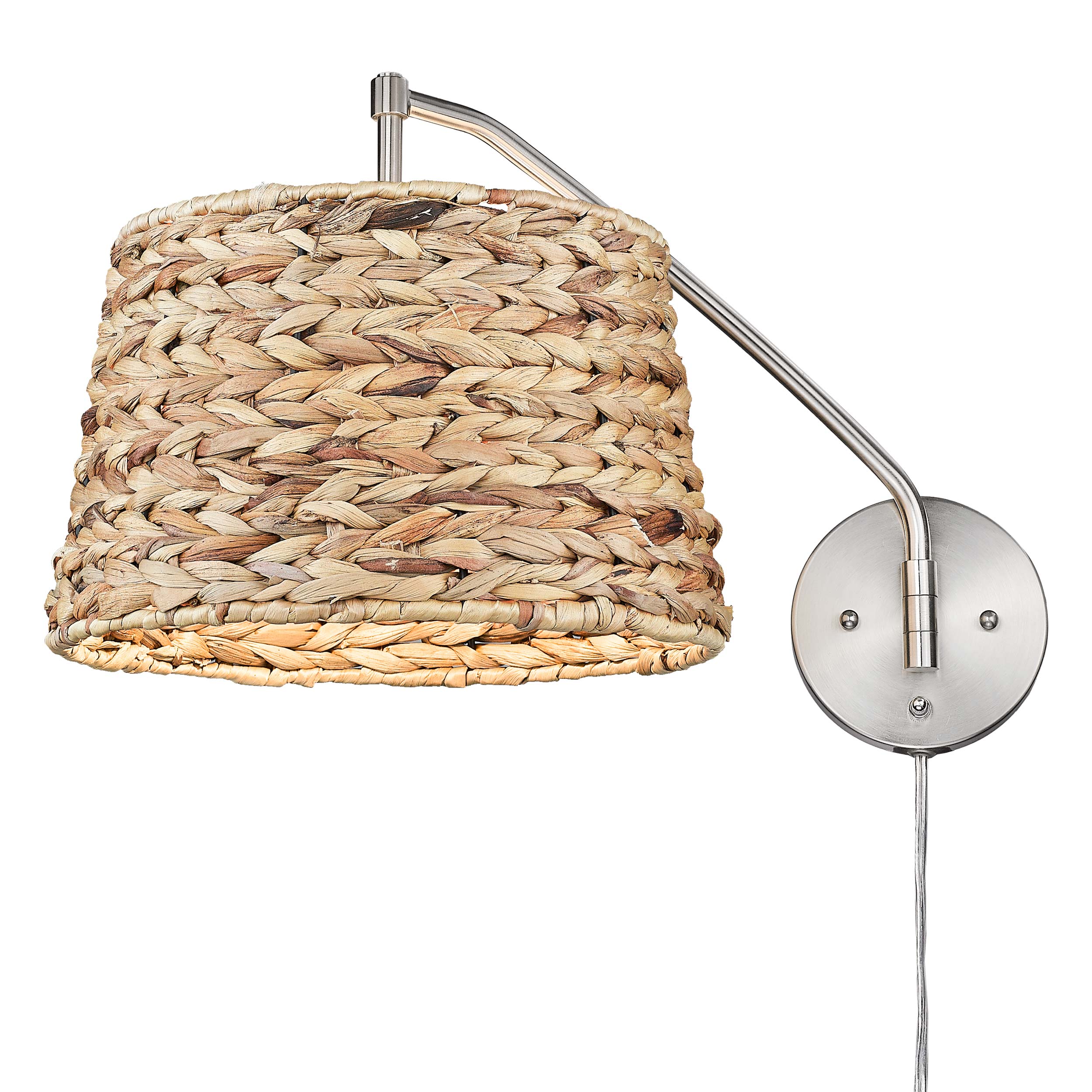 Ryleigh 1-light Swing Arm Wall Lamp in Pewter and Woven Sweet Grass shade