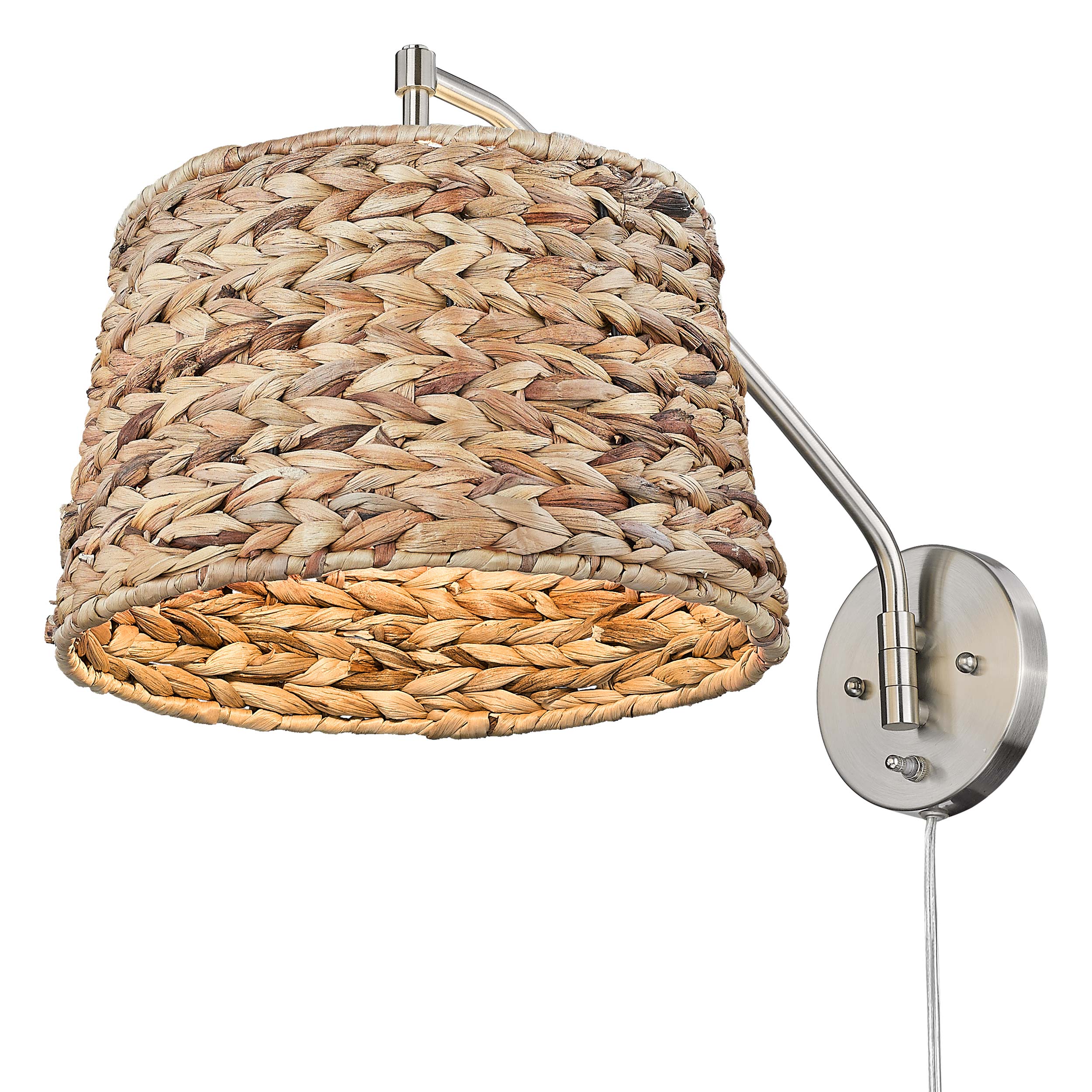 Ryleigh 1-light Swing Arm Wall Lamp in Pewter and Woven Sweet Grass shade